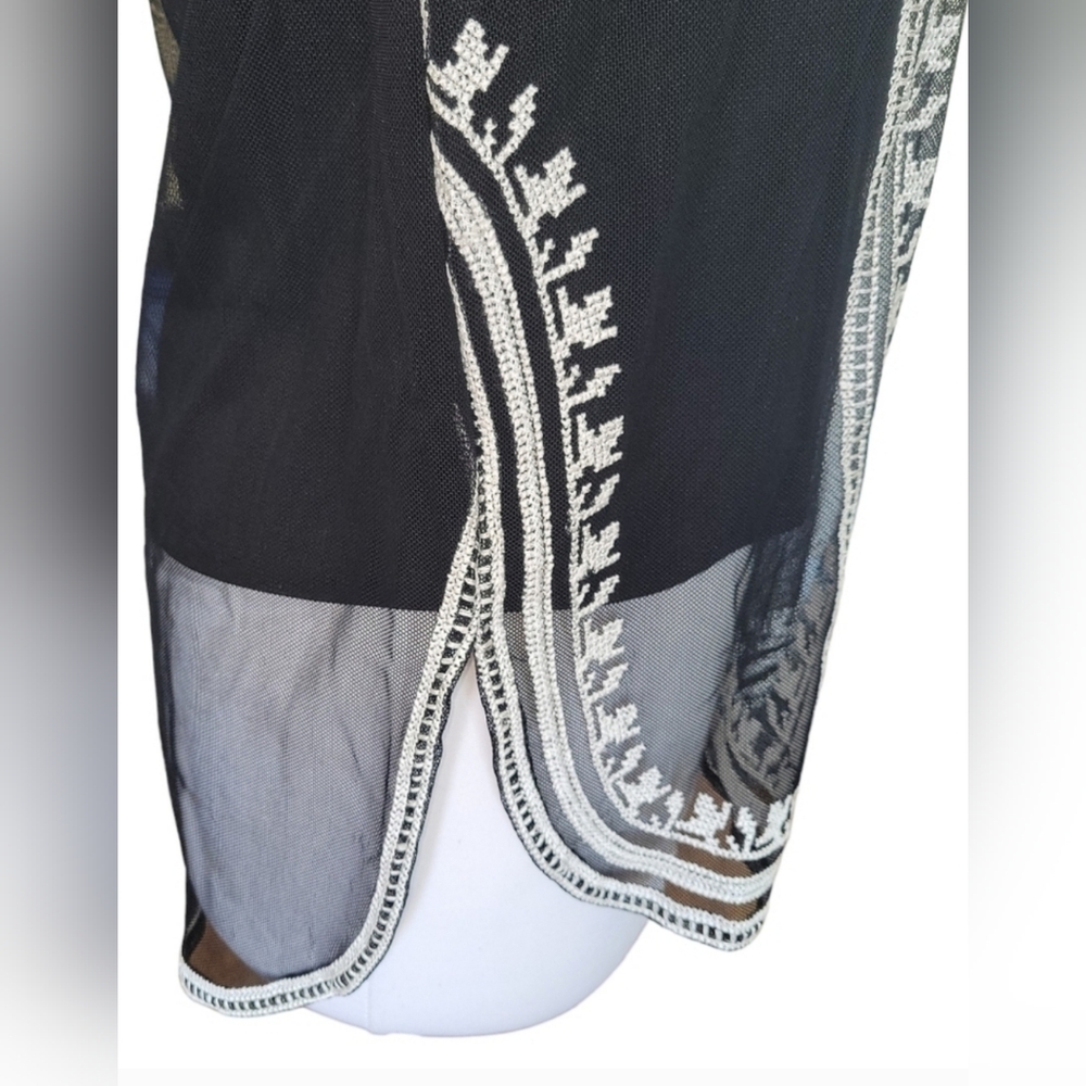 Alfani Sheer Black Layered Tank Top with White Embroidery Sz S/P - Picture 8 of 9